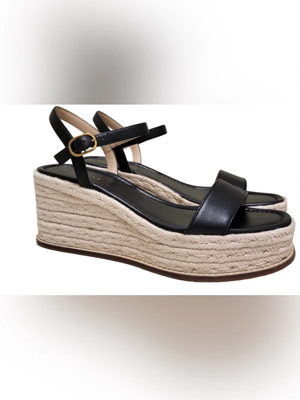 Cole Haan Black Espadrille platform Sandal 9.5 worn once w/Box